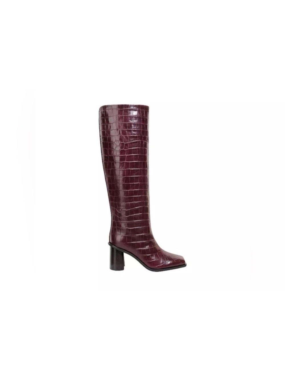 Marc Cain Croc-Embossed Knee-High Block Heel Boot in Burgundy NIB